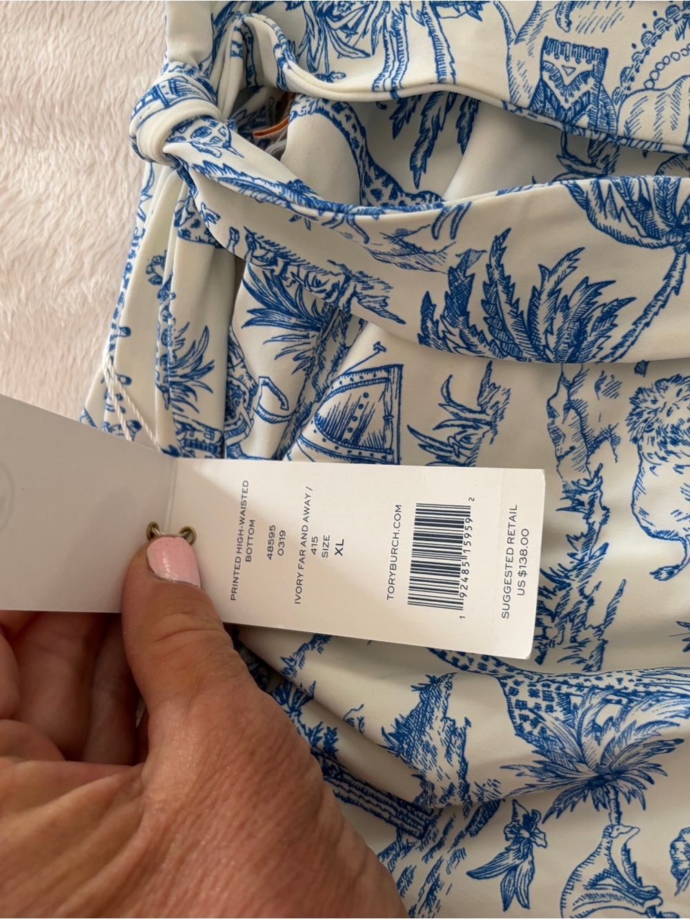 Tory Burch Blue and White High-Waist boy shorts bikini xl with Toile Print - Picture 3 of 4